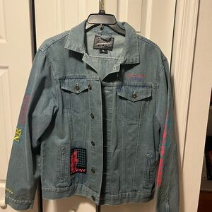 Brooklyn Cloth Blue Jean Jacket with Graphic Accents